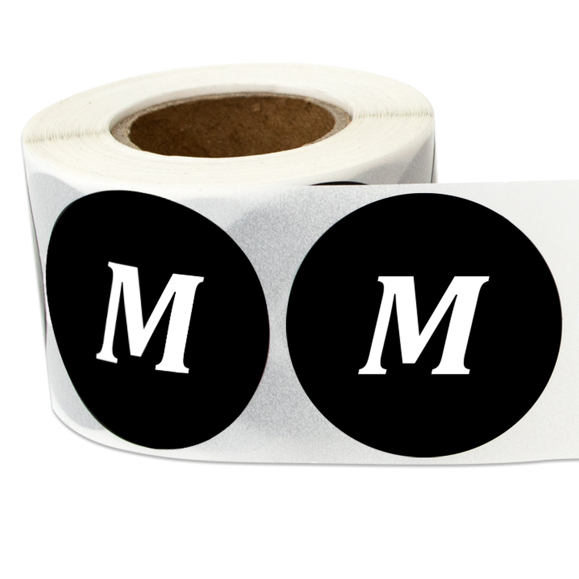 1.25in Sticker: Medium Clothing Apparel Label Roll (Size M, Black)