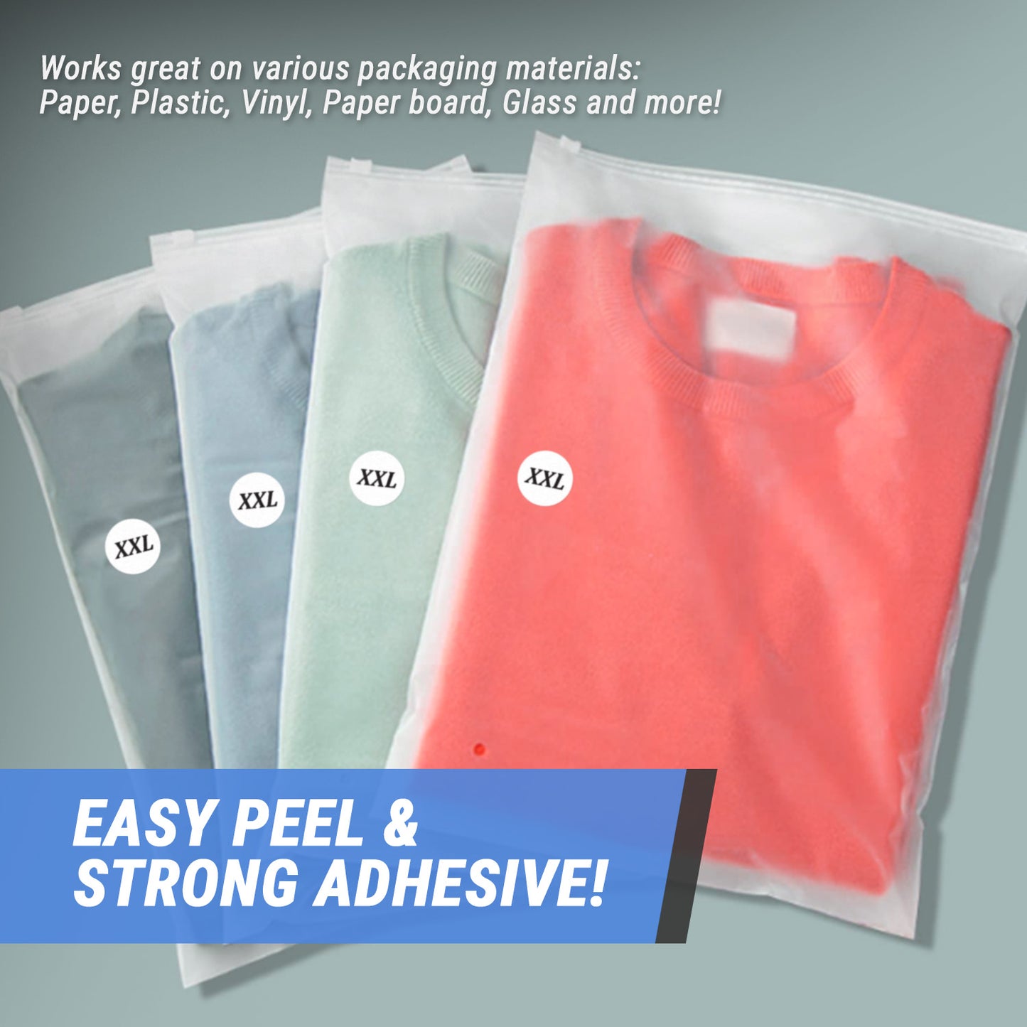 1.25in Sticker: XX-Large Clothing Apparel Label Roll (Size XXL, White)