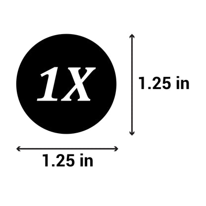 1.25in Sticker: Size 1X Clothing Apparel Label Roll (Black)