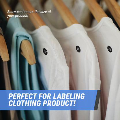 1.25in Sticker: Size 2X Clothing Apparel Label Roll (Black)