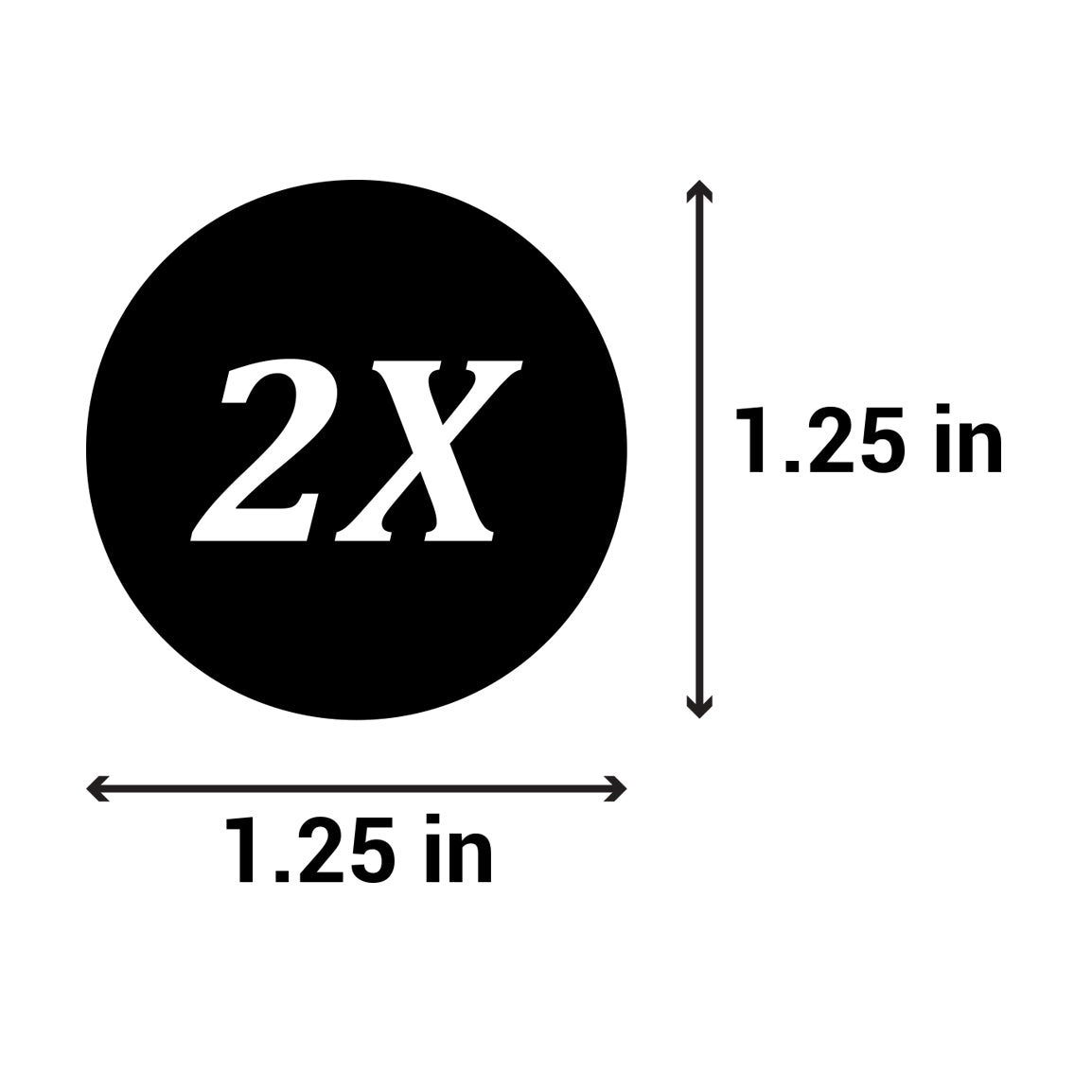 1.25in Sticker: Size 2X Clothing Apparel Label Roll (Black)