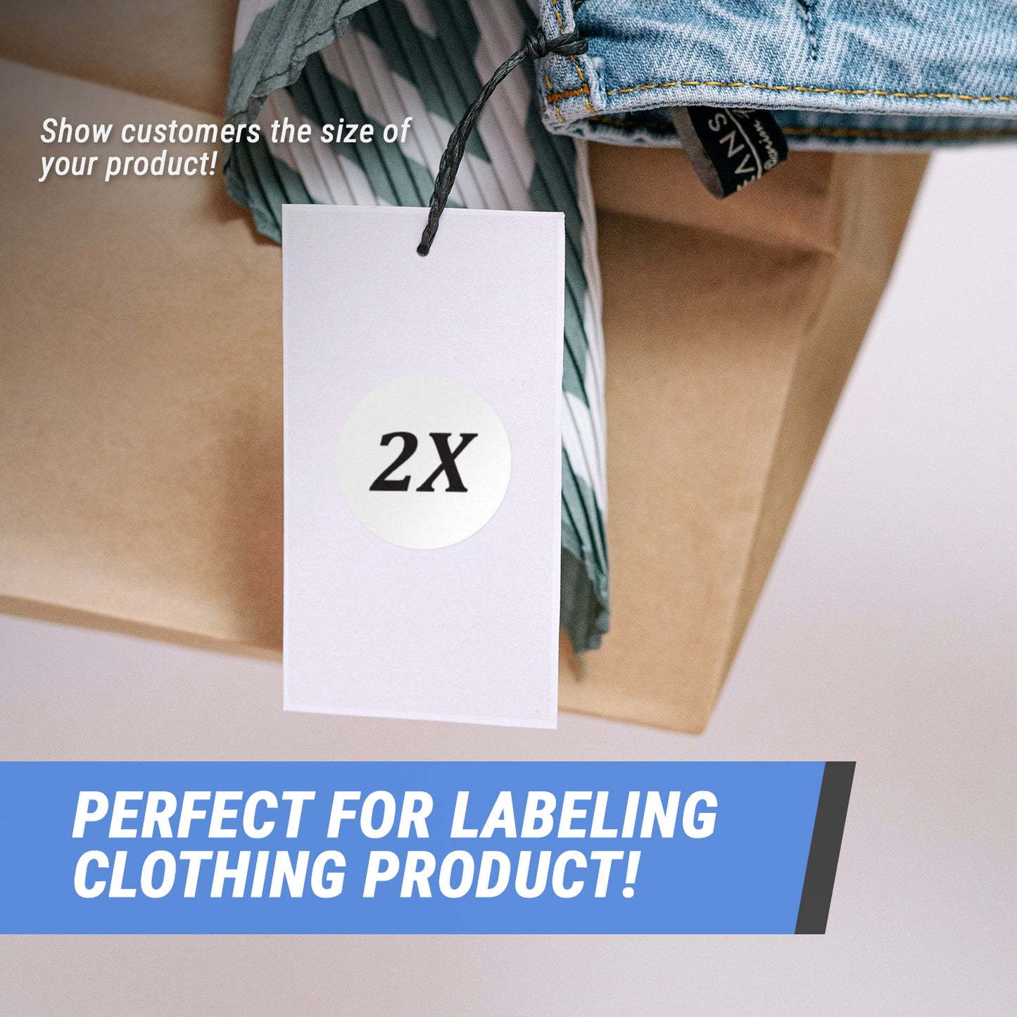 1.25in Sticker: Size 2X Clothing Apparel Label Roll (White)