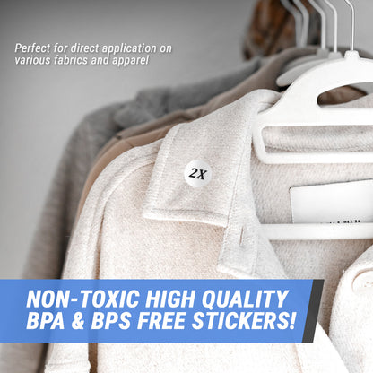 1.25in Sticker: Size 2X Clothing Apparel Label Roll (White)