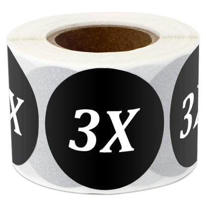 1.25in Sticker: Size 3X Clothing Apparel Label Roll (Black)