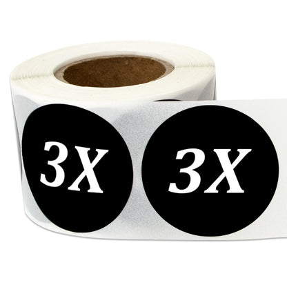 1.25in Sticker: Size 3X Clothing Apparel Label Roll (Black)