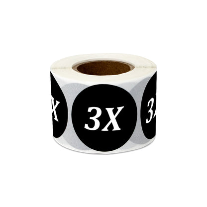 1.25in Sticker: Size 3X Clothing Apparel Label Roll (Black)