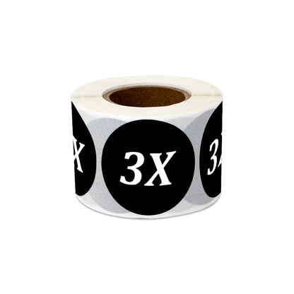 1.25in Sticker: Size 3X Clothing Apparel Label Roll (Black)