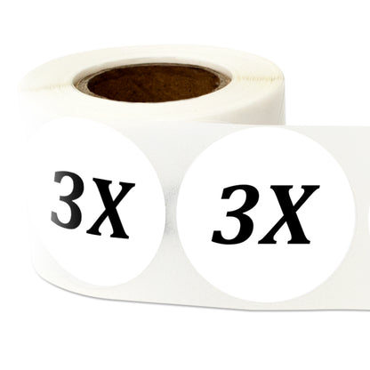 1.25in Sticker: Size 3X Clothing Apparel Label Roll (White)