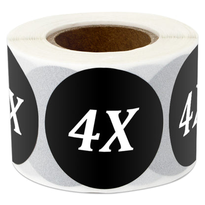 1.25in Sticker: Size 4X Clothing Apparel Label Roll (Black)