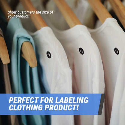 1.25in Sticker: Size 4X Clothing Apparel Label Roll (Black)