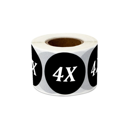 1.25in Sticker: Size 4X Clothing Apparel Label Roll (Black)