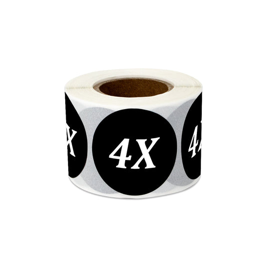 1.25in Sticker: Size 4X Clothing Apparel Label Roll (Black)