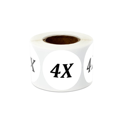 1.25in Sticker: Size 4X Clothing Apparel Label Roll (White)