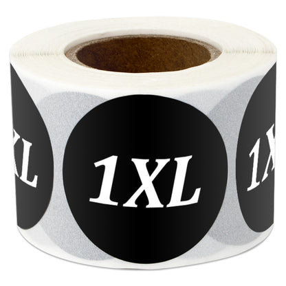 1.25in Sticker: Size 1XL Clothing Apparel Label Roll (Black)