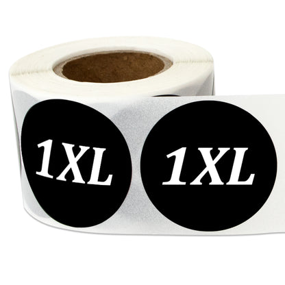 1.25in Sticker: Size 1XL Clothing Apparel Label Roll (Black)
