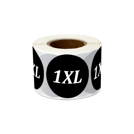 1.25in Sticker: Size 1XL Clothing Apparel Label Roll (Black)