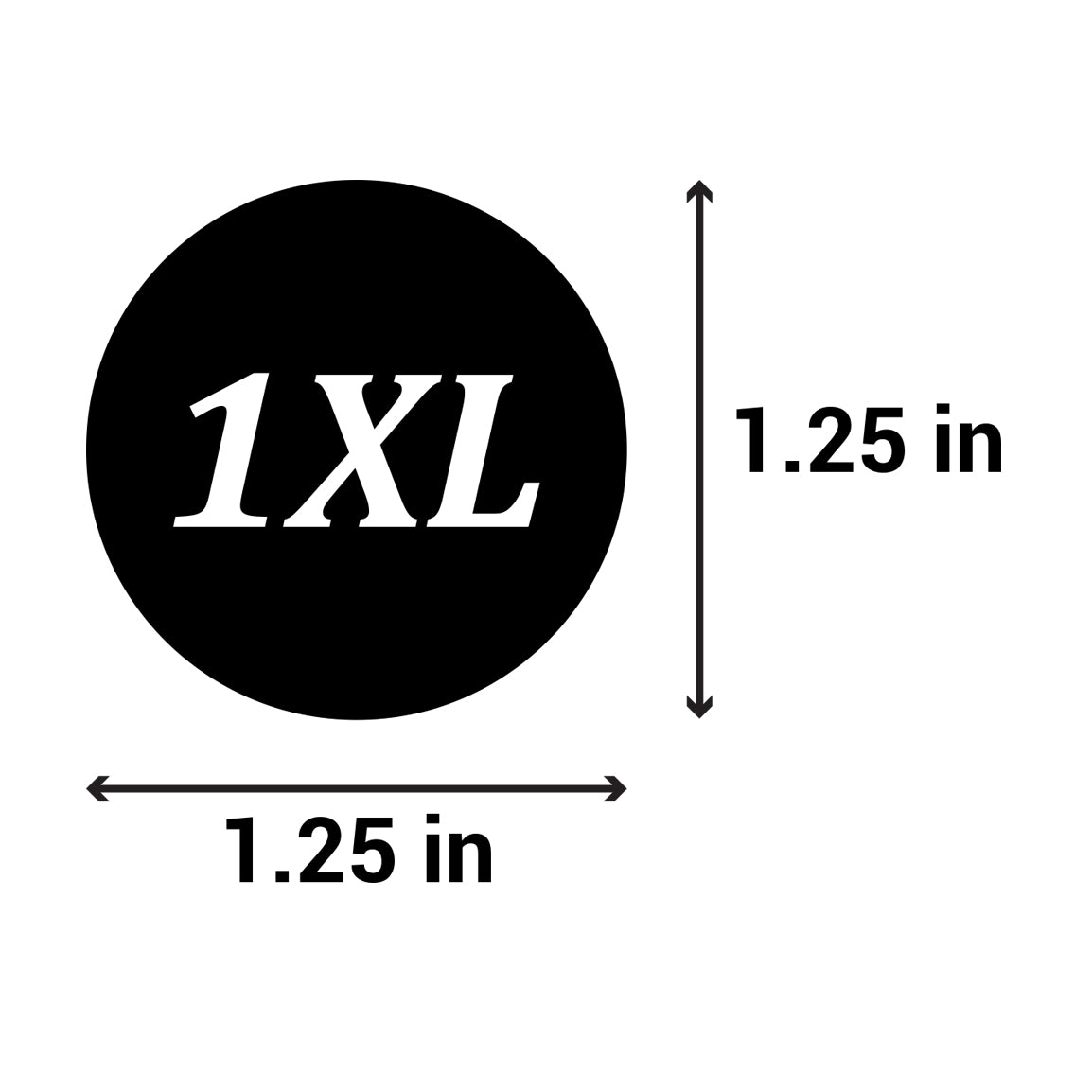 1.25in Sticker: Size 1XL Clothing Apparel Label Roll (Black)