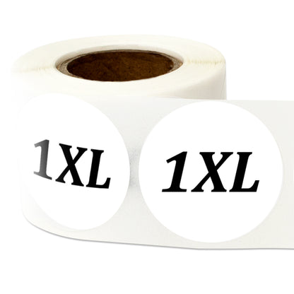 1.25in Sticker: Size 1XL Clothing Apparel Label Roll (White)