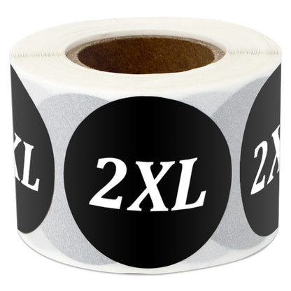 1.25in Sticker: Size 2XL Clothing Apparel Label Roll (Black)