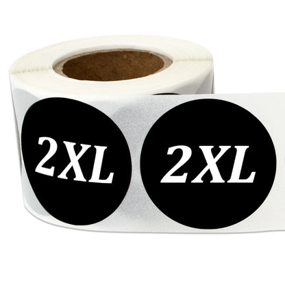 1.25in Sticker: Size 2XL Clothing Apparel Label Roll (Black)