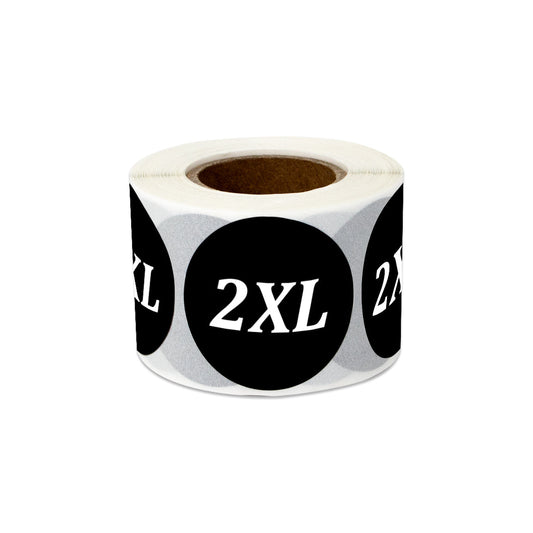1.25in Sticker: Size 2XL Clothing Apparel Label Roll (Black)