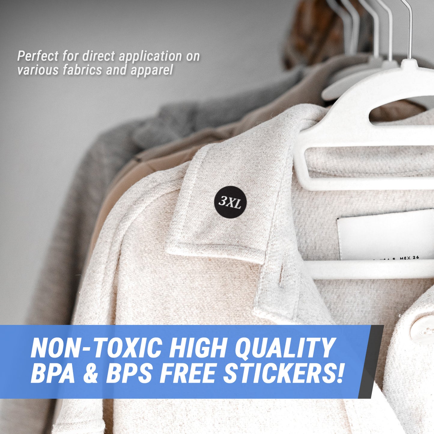 1.25in Sticker: Size 3XL Clothing Apparel Label Roll (Black)