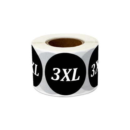 1.25in Sticker: Size 3XL Clothing Apparel Label Roll (Black)