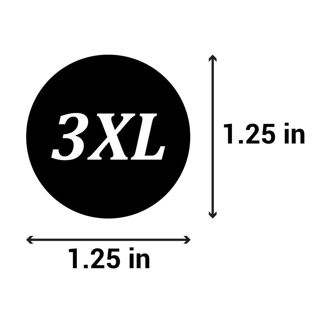1.25in Sticker: Size 3XL Clothing Apparel Label Roll (Black)