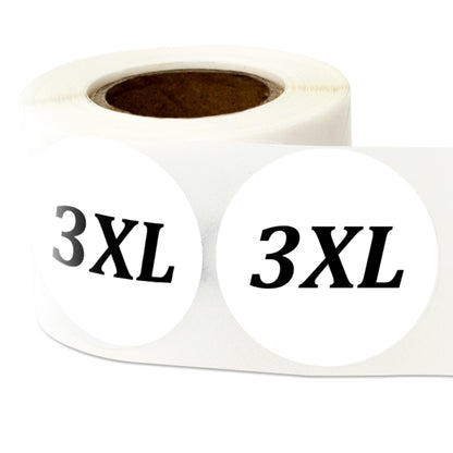 1.25in Sticker: Size 3XL Clothing Apparel Label Roll (White)