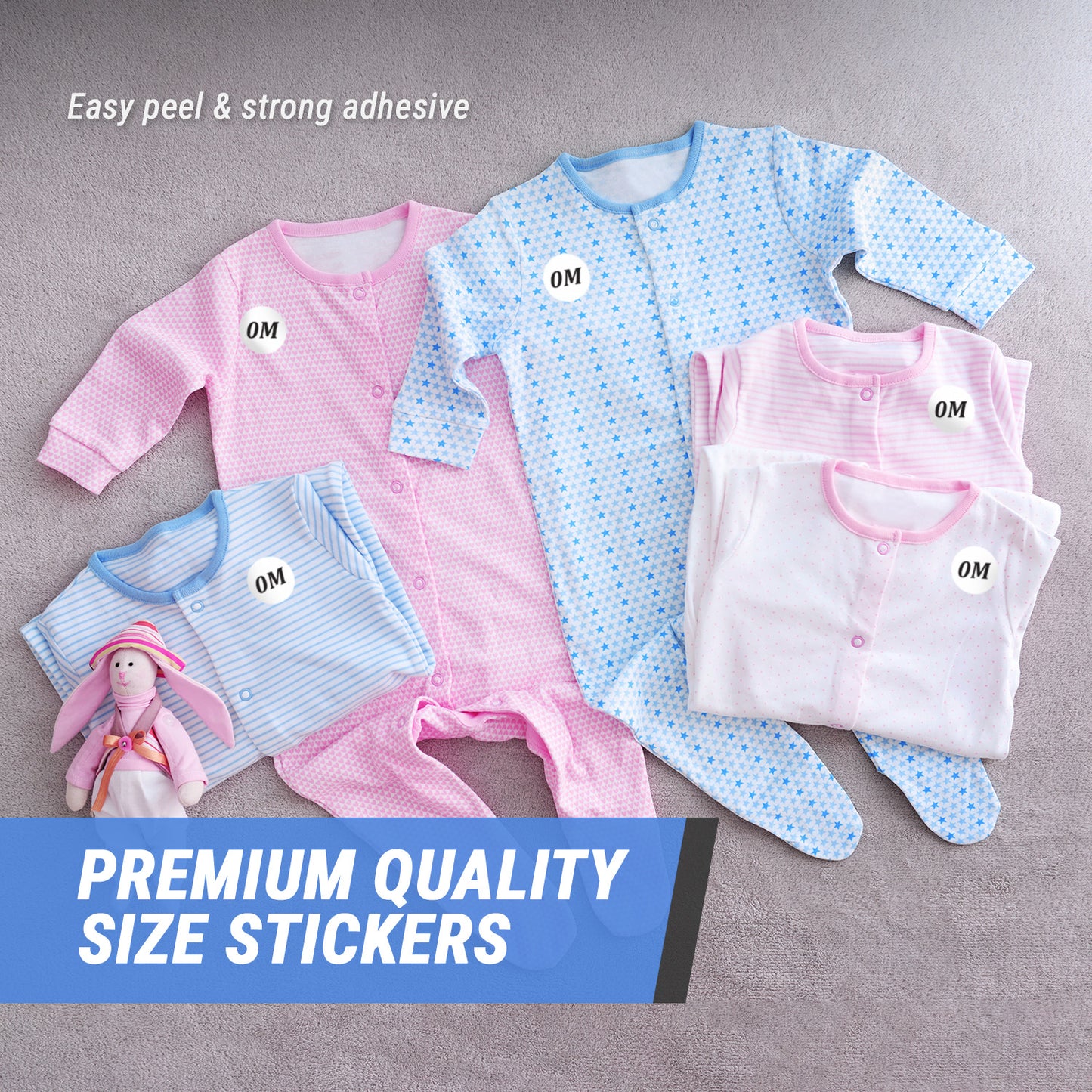 1.25in Sticker: Baby Clothing 0-Months Label Roll (Size 0M, White)