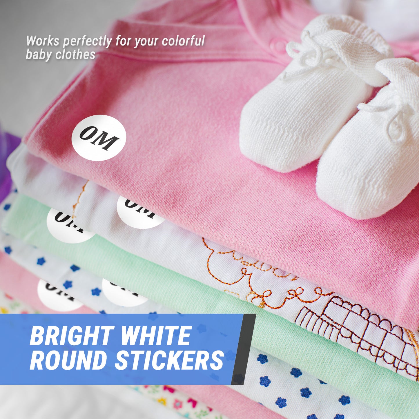 1.25in Sticker: Baby Clothing 0-Months Label Roll (Size 0M, White)