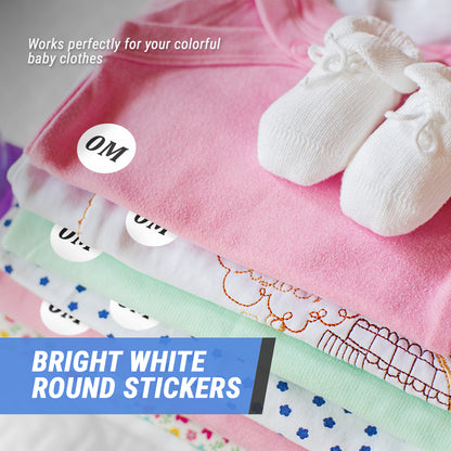 1.25in Sticker: Baby Clothing 0-Months Label Roll (Size 0M, White)