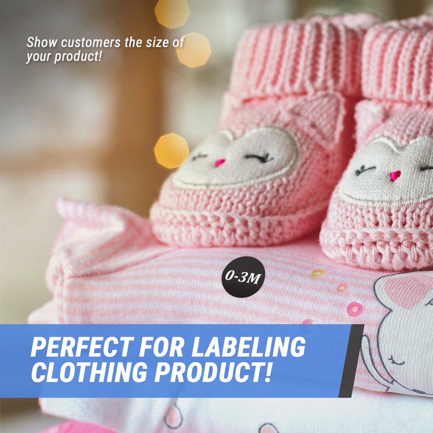 1.25in Sticker: Baby Clothing 0 to 3 Months Label Roll (Size 0-3M, Black)