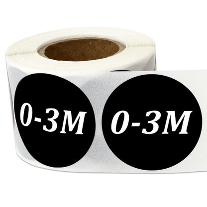 1.25in Sticker: Baby Clothing 0 to 3 Months Label Roll (Size 0-3M, Black)