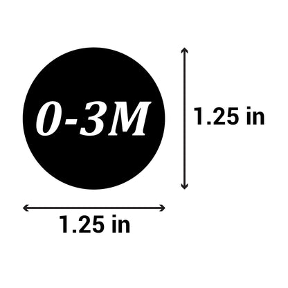 1.25in Sticker: Baby Clothing 0 to 3 Months Label Roll (Size 0-3M, Black)