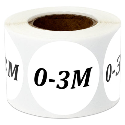 1.25in Sticker: Baby Clothing 0 to 3 Months Label Roll (Size 0-3M, White)