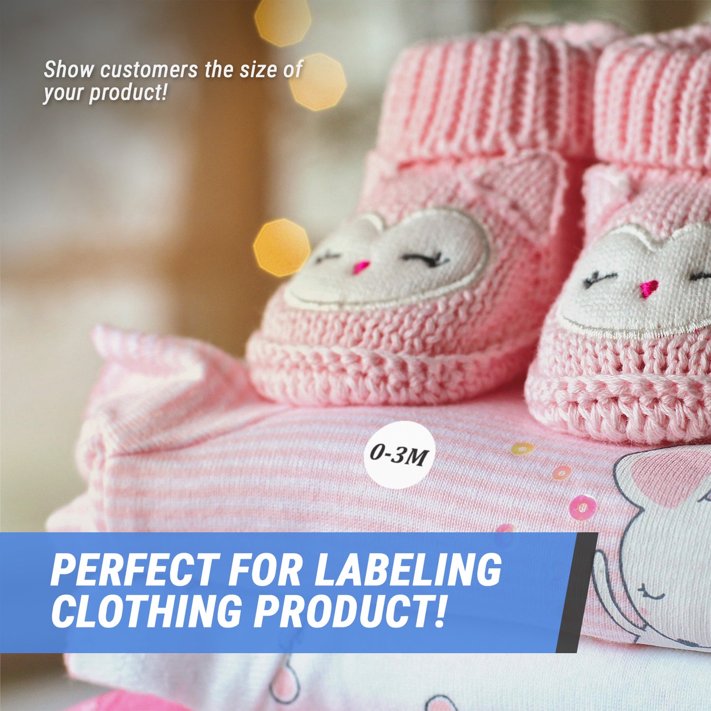 1.25in Sticker: Baby Clothing 0 to 3 Months Label Roll (Size 0-3M, White)