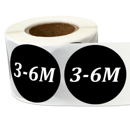 1.25in Sticker: Baby Clothing 3 to 6 Months Label Roll (Size 3-6M, Black)