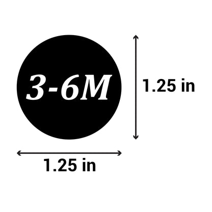 1.25in Sticker: Baby Clothing 3 to 6 Months Label Roll (Size 3-6M, Black)