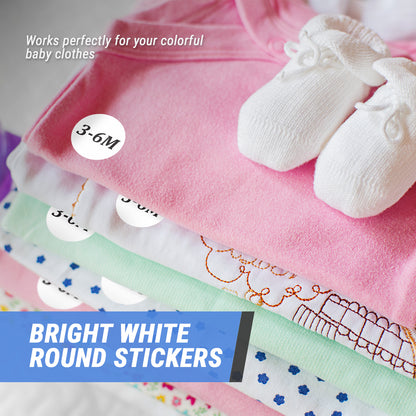 1.25in Sticker: Baby Clothing 3 to 6 Months Label Roll (Size 3-6M, White)