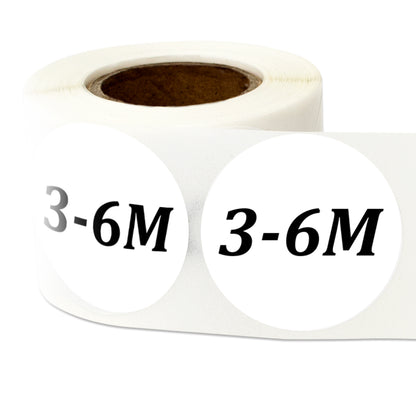1.25in Sticker: Baby Clothing 3 to 6 Months Label Roll (Size 3-6M, White)