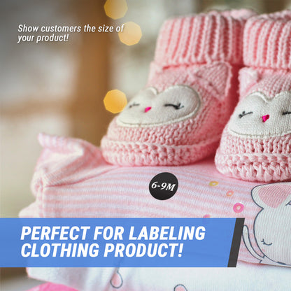 1.25in Sticker: Baby Clothing 6 to 9 Months Label Roll (Size 6-9M, Black)