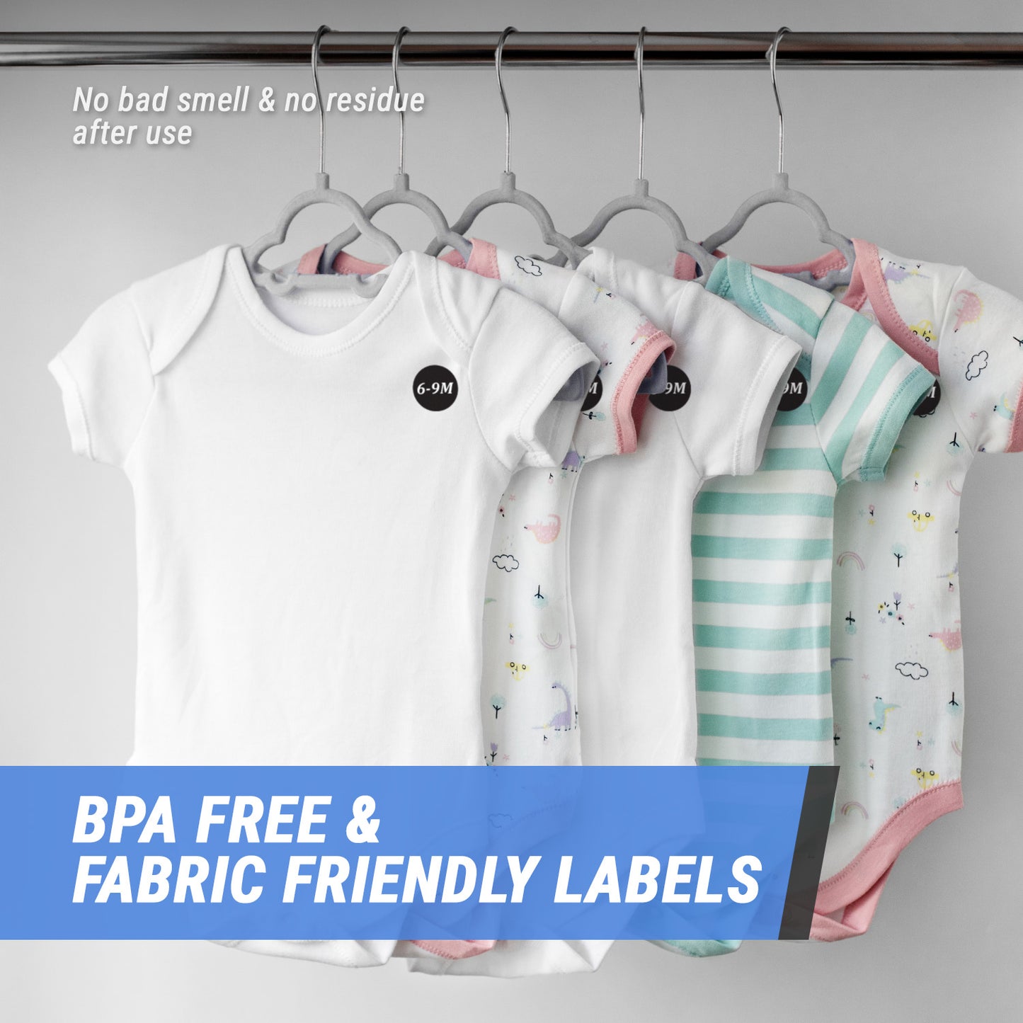 1.25in Sticker: Baby Clothing 6 to 9 Months Label Roll (Size 6-9M, Black)