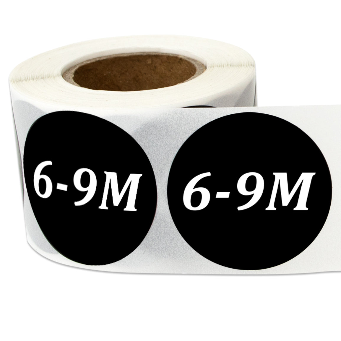 1.25in Sticker: Baby Clothing 6 to 9 Months Label Roll (Size 6-9M, Black)