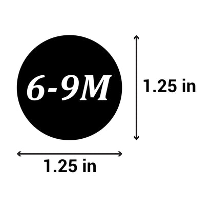1.25in Sticker: Baby Clothing 6 to 9 Months Label Roll (Size 6-9M, Black)