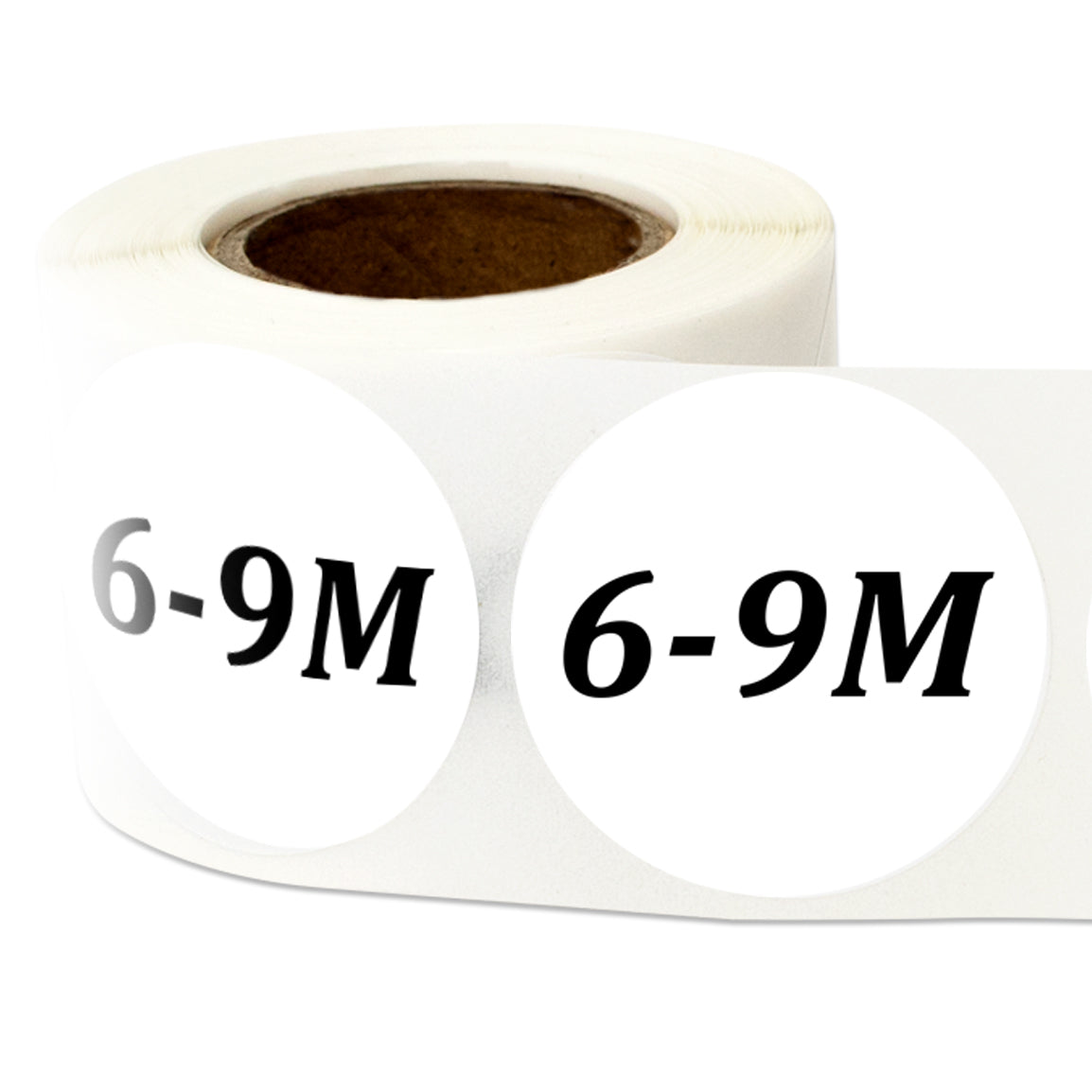 1.25in Sticker: Baby Clothing 6 to 9 Months Label Roll (Size 6-9M, White)