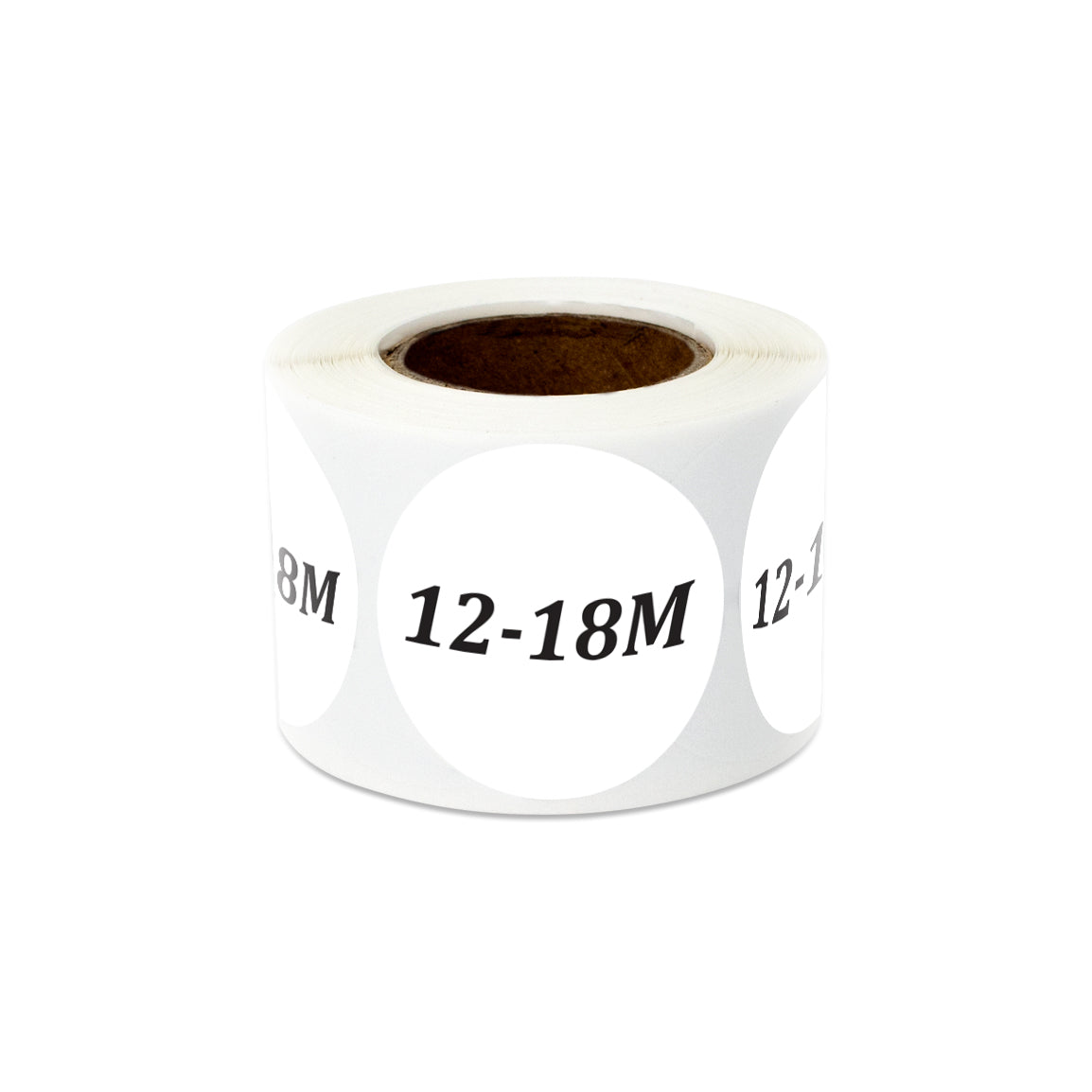 1.25in Sticker: Baby Clothing 12 to 18 Months Label Roll (Size 12-18M, White)