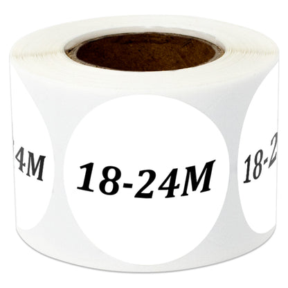 1.25in Sticker: Baby Clothing 18 to 24 Months Label Roll (Size 18-24M, White)
