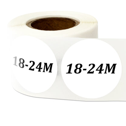1.25in Sticker: Baby Clothing 18 to 24 Months Label Roll (Size 18-24M, White)