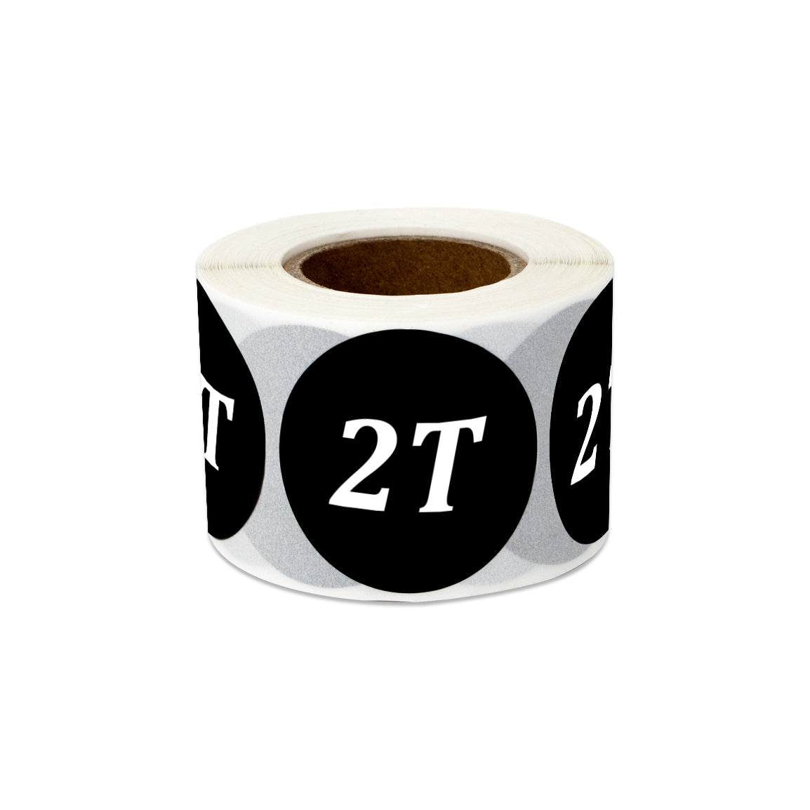 1.25in Sticker: Toddler Clothing 2 Years Label Roll (Size 2T, Black)